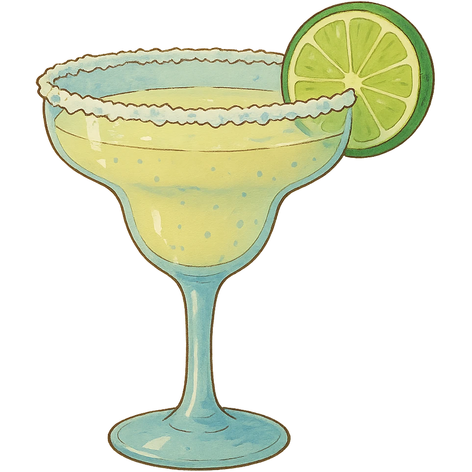 a margarita glass with salt rim and lime, ghibli style emoji