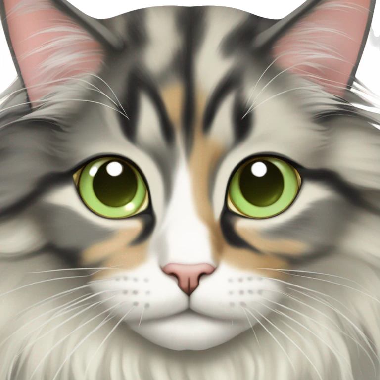 Maine coon dilute Calico half face colored light green eyes emoji