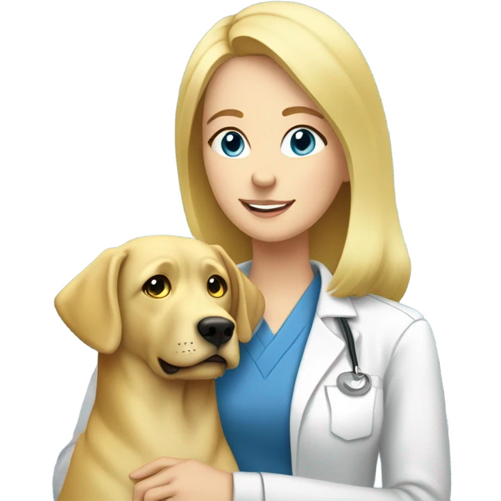 Female blonde vet with blue eyes petting yellow lab emoji