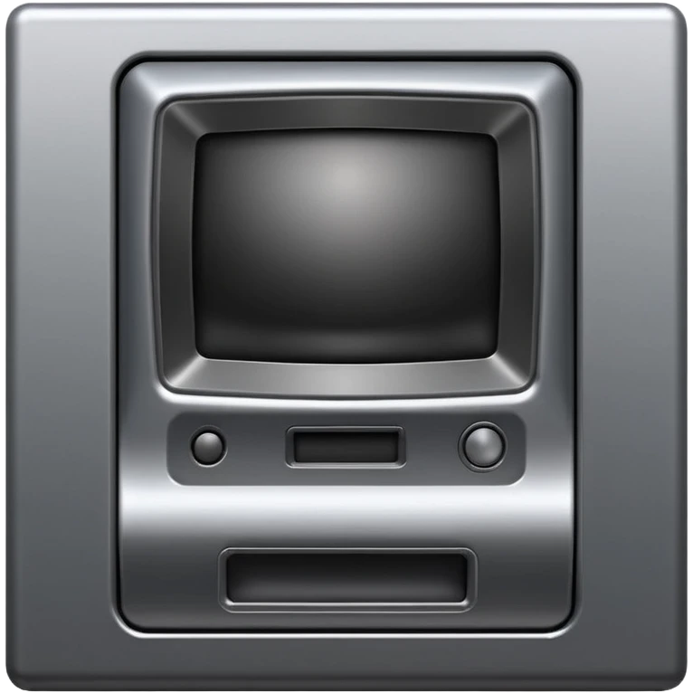 Minimal emoji icon of a modern metallic studio monitor, front view, detailed geometry, dark metallic body, subtle highlights, isolated emoji