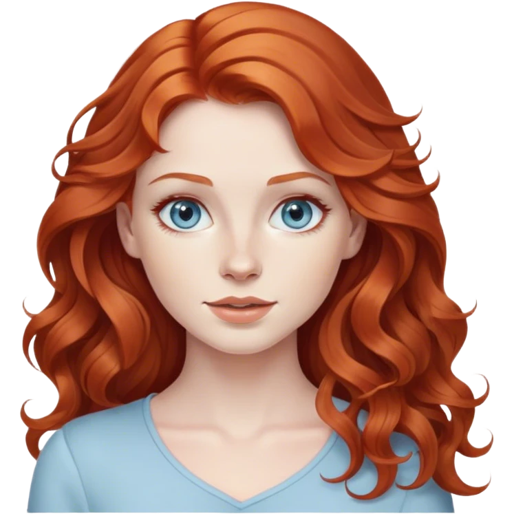 Redhead woman with wavy hair, light blue eyes, and pale skin emoji