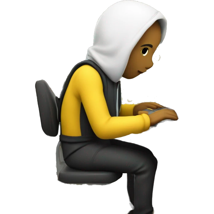 someone coding using laptop, the wallpaper of laptop is text with skuy ngoding and the background text is filled with circle coloring by yellow and white emoji
