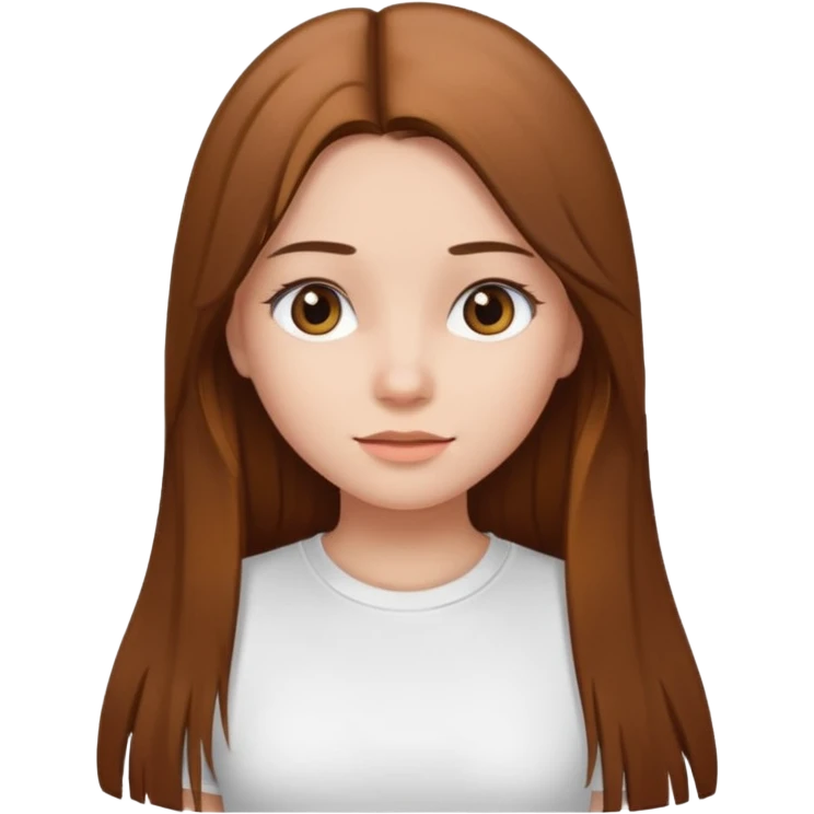 Girl with long brown straight hair, in white top t shirt  emoji