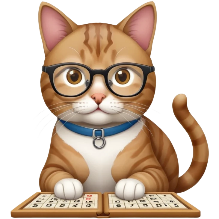 cat wearing reading glasses playing sudoku emoji