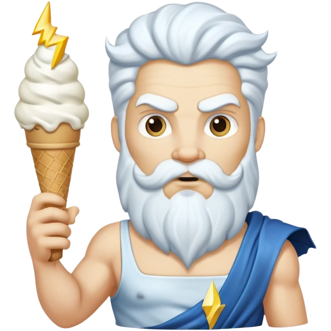 Zeus with a white ice cream cone and a lightning bolt emoji