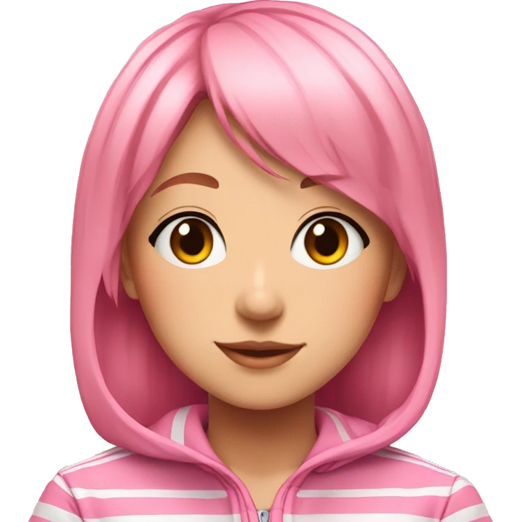 Anime girl with tracksuit on, pink striped top and pink hair emoji