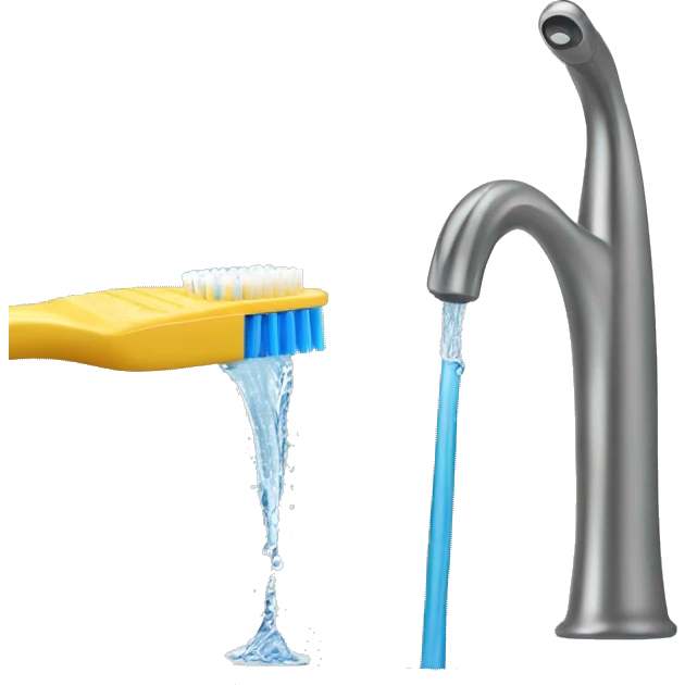 toothbrush and water pouring from the tap emoji