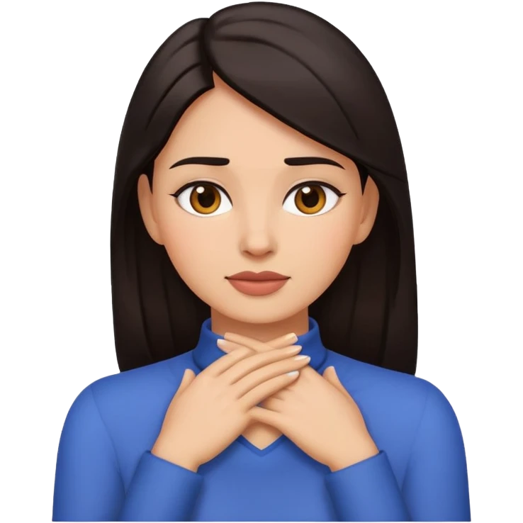 Lady with hands around neck, dark hair and 😅 facial emoji  emoji