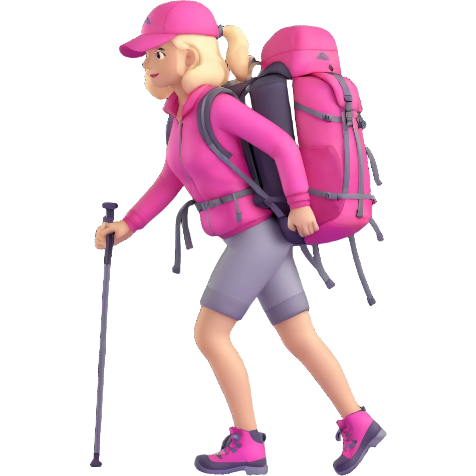 woman wearing pink clothes with hiking backpack emoji