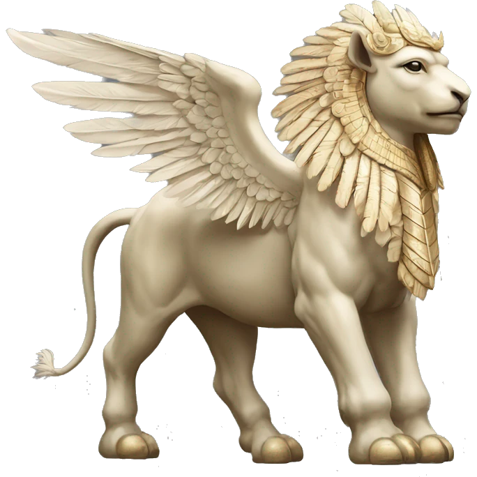 Lamassu, head of a bearded human, body of a bull, feathered wings that extend from its back emoji