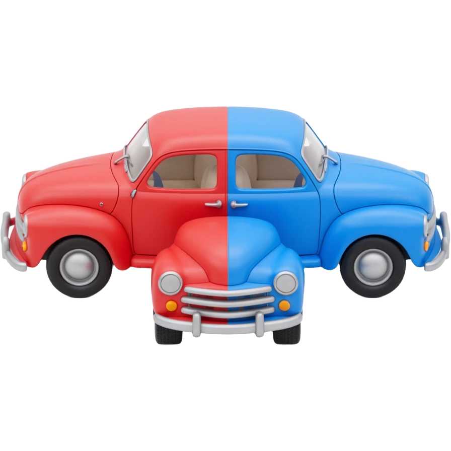red and blue car being compared emoji