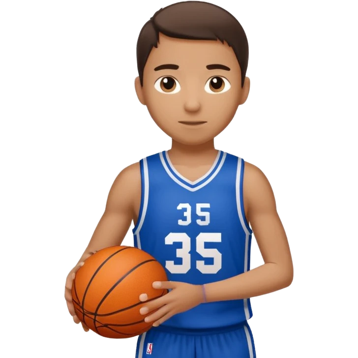 Giocatore basket con il pallone con il numero 35 e completino azzurro e bianco emoji
