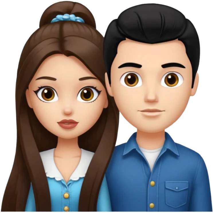 a pretty fair bratz girl with long brown hair and handsome white man with black hair emoji