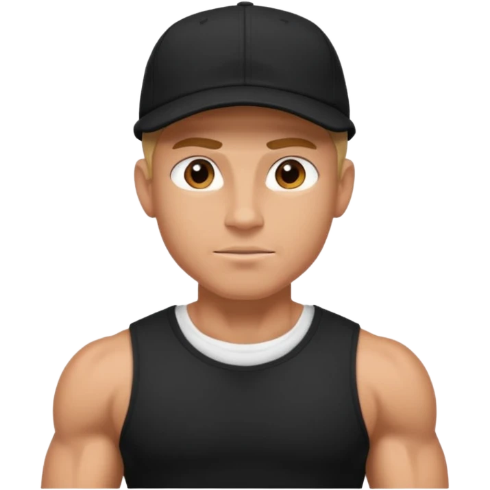 An arrogant guy in a black t-shirt, he is muscled and has a cap  emoji