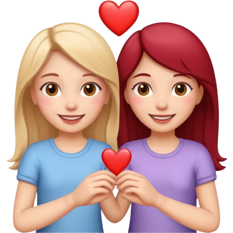 make two girls holding hands with hearts. make them seductive to each other emoji
