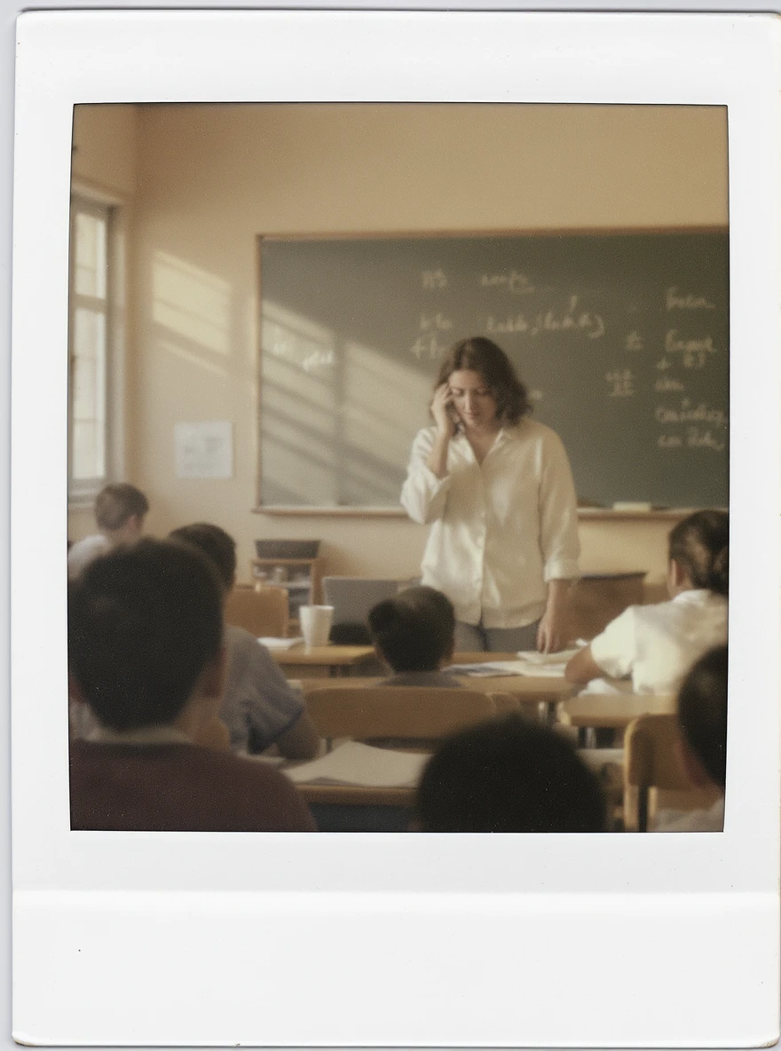 exhausted teacher in a bustling classroom emoji