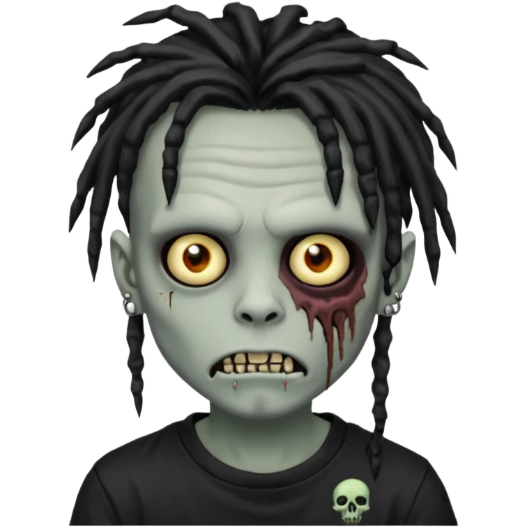 Grey pale skinned zombie boy skin so with black dreadlocks. Nose and ear piercings. Emo. emoji