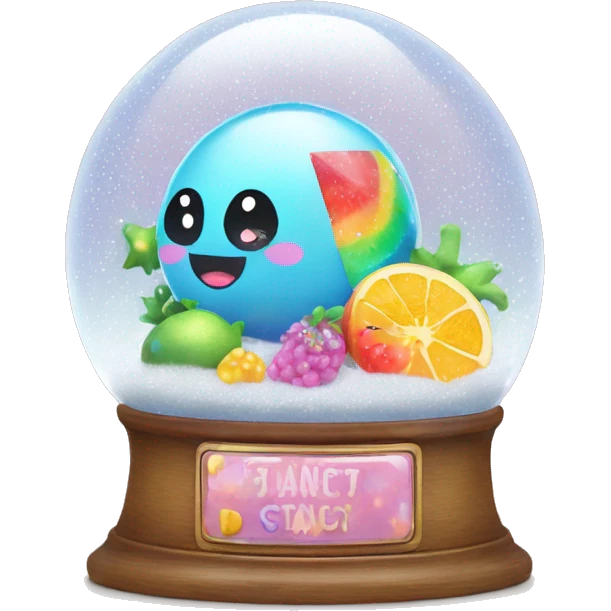 Kawaii rainbow pastel bedazzled fruit in an under the sea snow globe  emoji