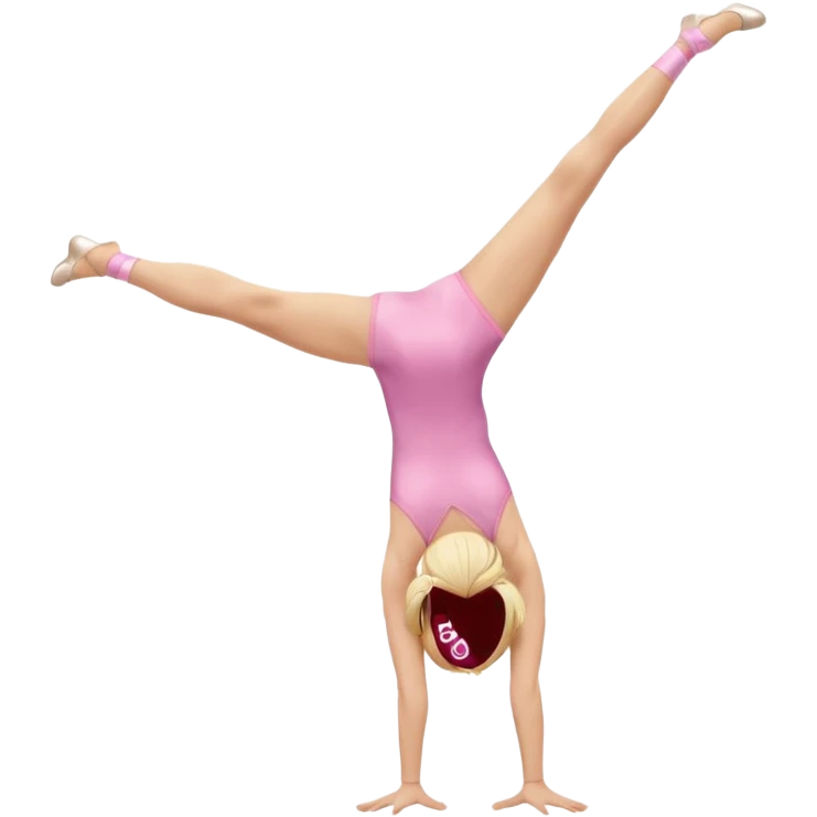 pink dancer-gymnast child with blonde hair, no skirt on leotard, doing a one-handed handstand emoji