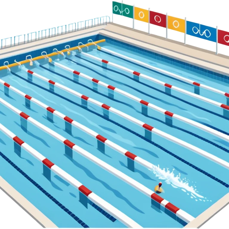 An icon featuring an Olympic swimming pool with multiple lanes and swimmers racing side by side. Splashes and lane dividers highlight the competition atmosphere. Transparent background emphasizes the energy, speed, and intensity of professional swimming events. emoji
