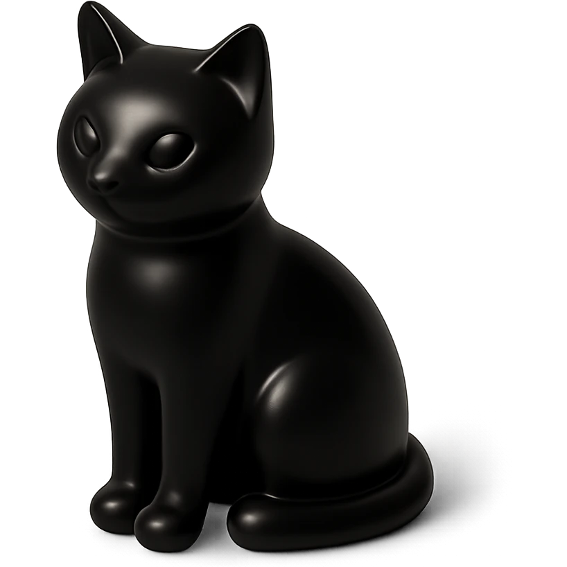 3D black cat sitting, shiny finish emoji