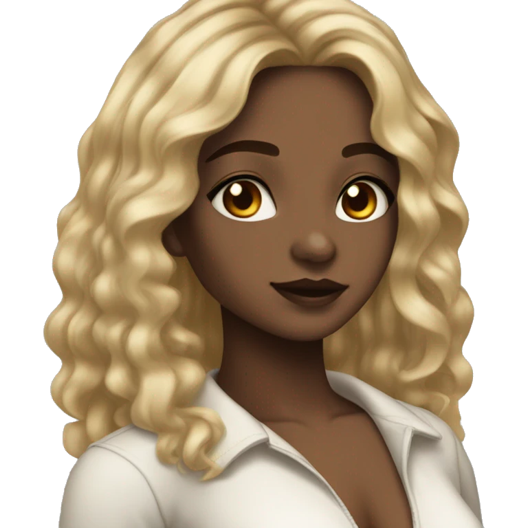 girl with light skin hazel eyes wavy black hair chest and up emoji