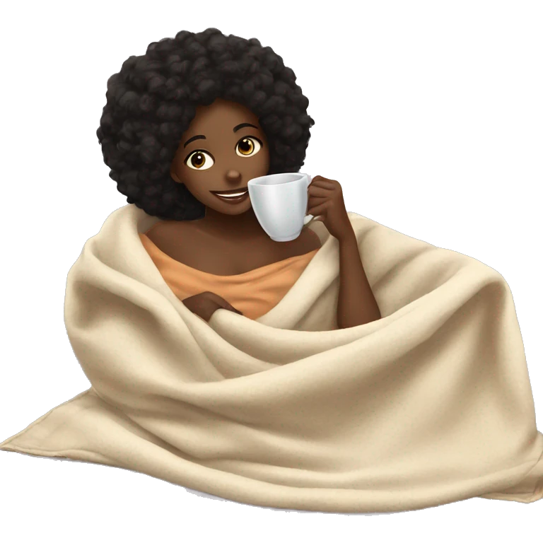 Black girl, inside of a blanket, sipping on tea emoji