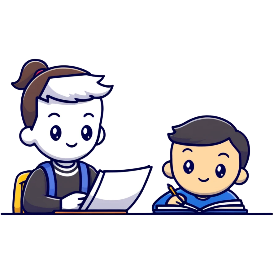 Focused student with pen and notebook, ear tilted toward teacher, learning emoji