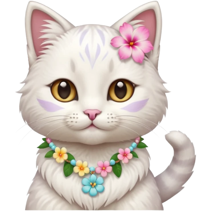 A cute cat with hawaiian pastel flower necklace, posing proudly. emoji