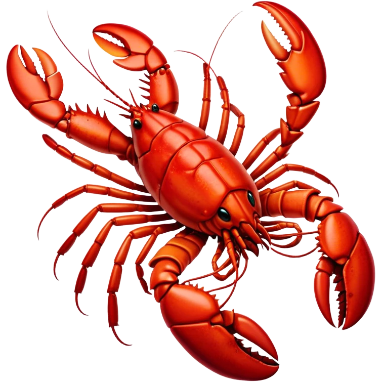 Cinematic bright red rock lobster, detailed hard shell, claws slightly open, freshly cooked, warm glowing tones, rich and indulgent. emoji