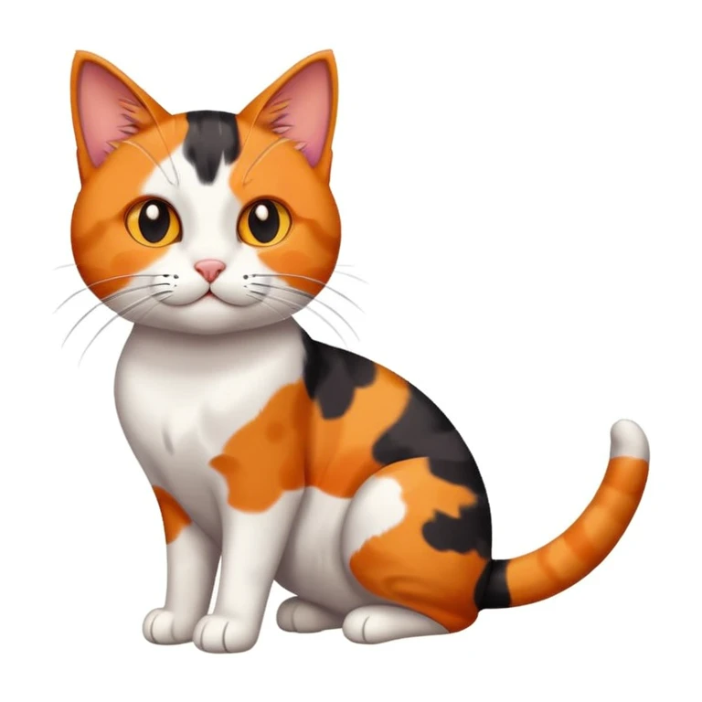 three colour calico cat, 2 point perspective, playful pose, simple emoji