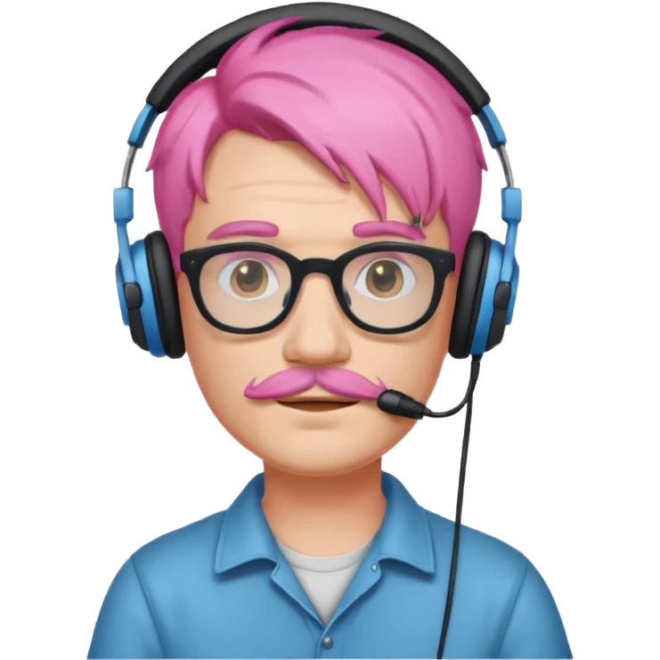 headphone and spectacles, mustached pink hair man, music emoji
