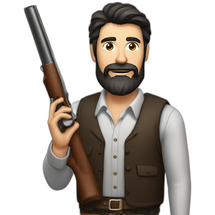 dark-haired bearded man drunk with a big shotgun and cigar emoji