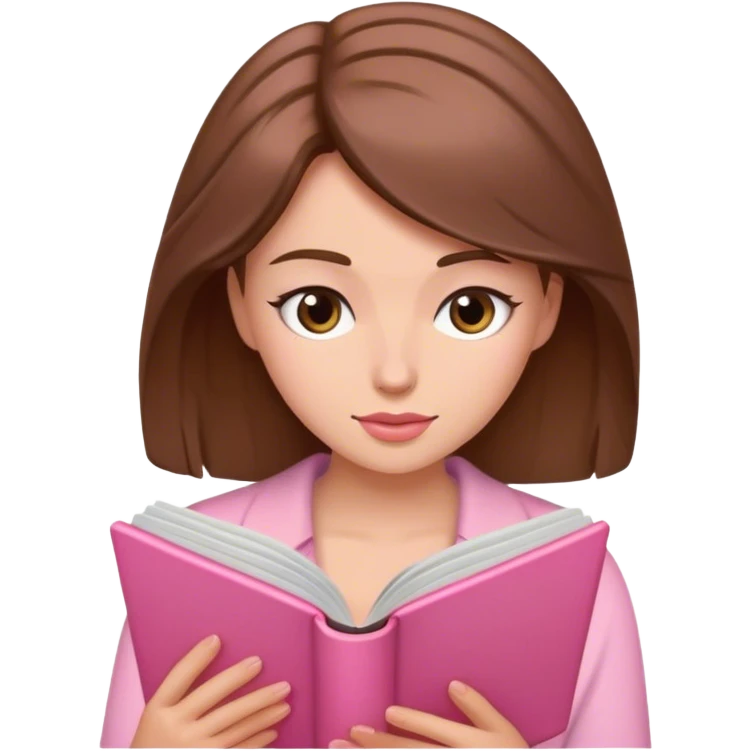 a brown haired, fair skinned female reader reading a pink romance novel emoji