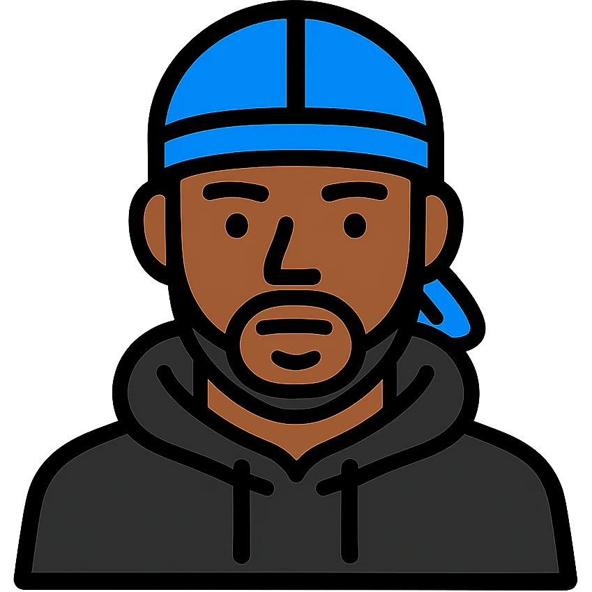black man in a durag and black hoodie, color outline icon, bold lines, subtle shading emoji