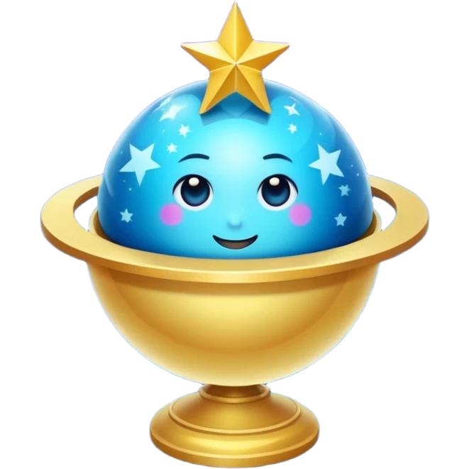 Uma esfera translúcida com reflexos roxos e azuis envolve uma estrela dourada brilhante no centro, criando um visual etéreo e futurista emoji