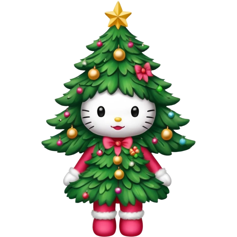 Hello kitty wearing a Christmas tree outfit emoji