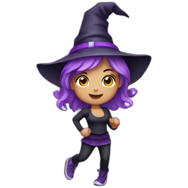 Cute witch purple hair excercising emoji