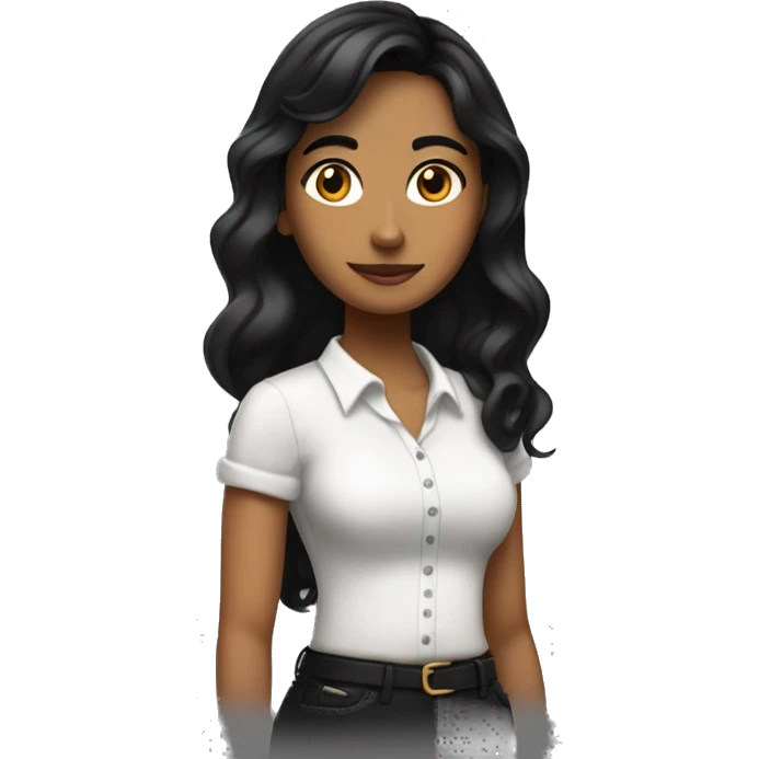 Chica morena clara de cabello negro con una blusa negra  emoji