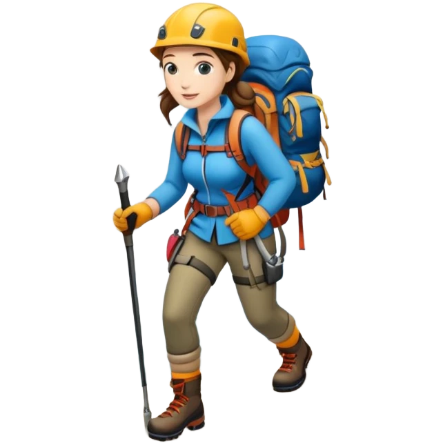 woman mountain climbing, female mountaineer with hiking gear emoji