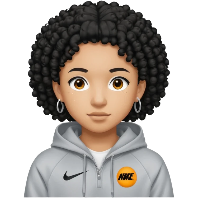 Blasian teenager wearing a nike hoodie with black curly hair and ears pierced emoji