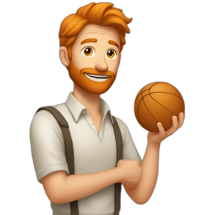 un homme roux donne un coup de tête à une balle emoji
