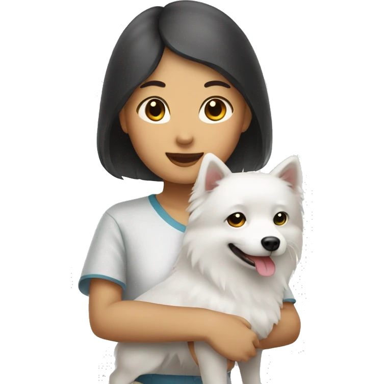 asian girl with Japanese spitz dog emoji