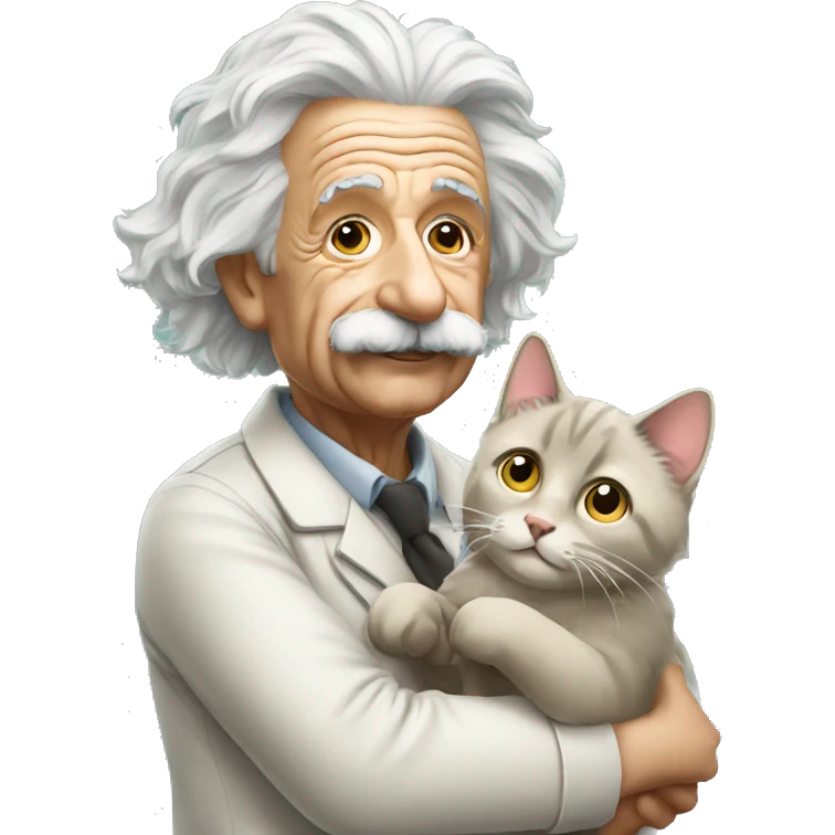 Albert Einstein holding a cat emoji