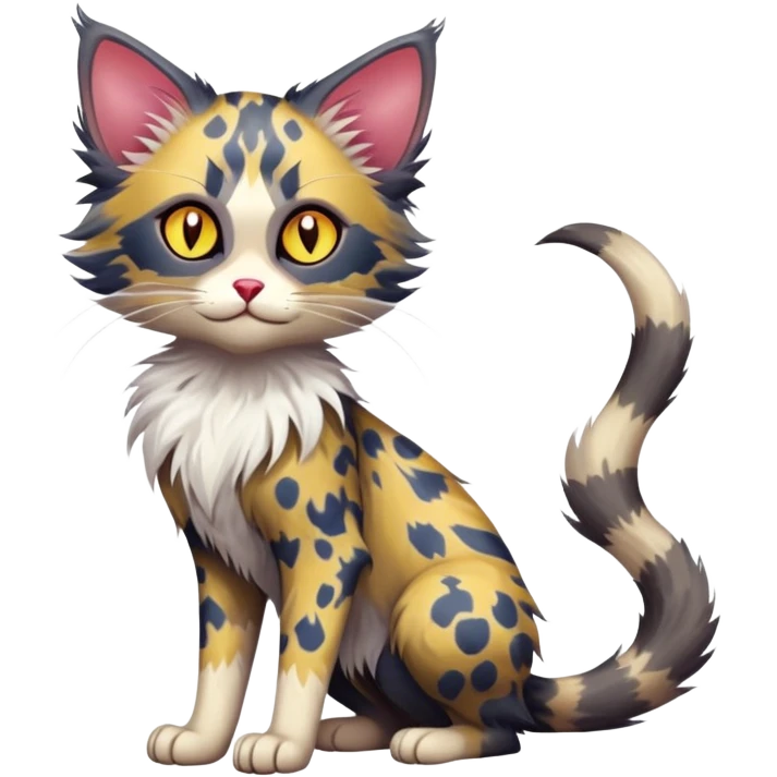 Colorful exotic Fantasy-Ragdoll-Fakémon-Lykoi-feline-hybrid (full body) emoji