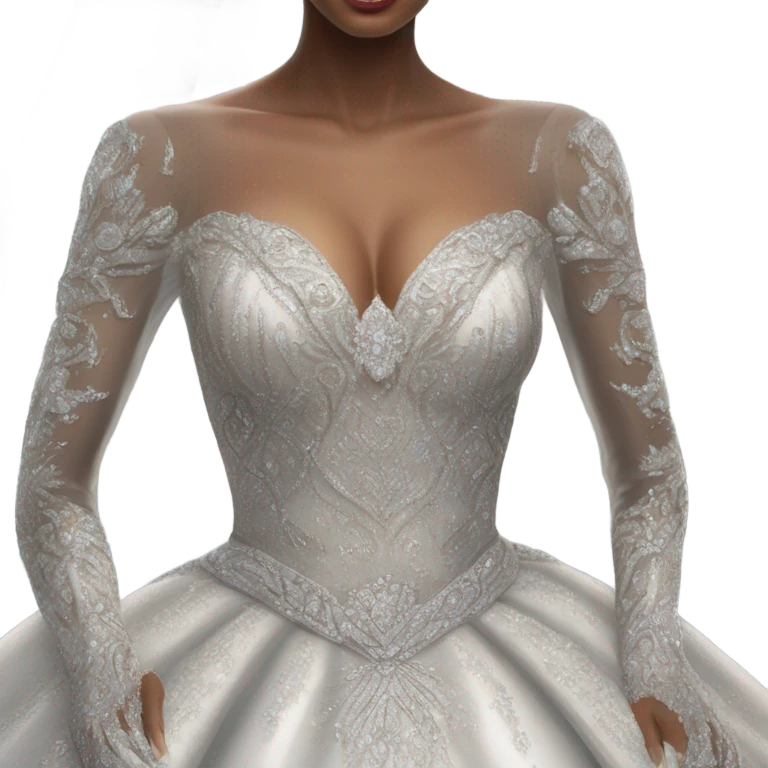 Hyper Realistic ornate ballgown long sleeve Wedding dress with diamanté on Russian bride with pale skin and green eyes and long black hair with veil hyper realistic  emoji