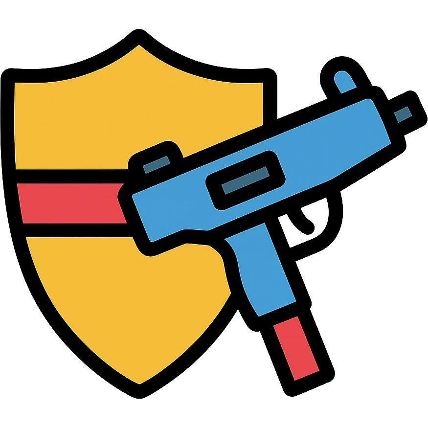 shield and uzi colored icon with black outlines emoji