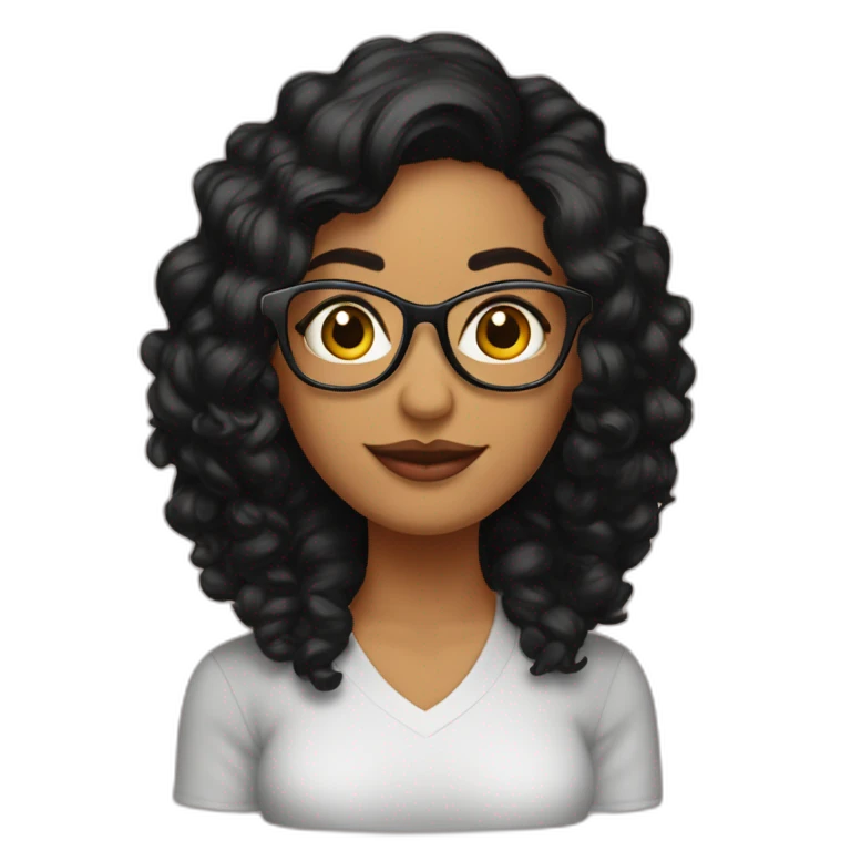 Mujer morena cabello negro liso con lentes emoji