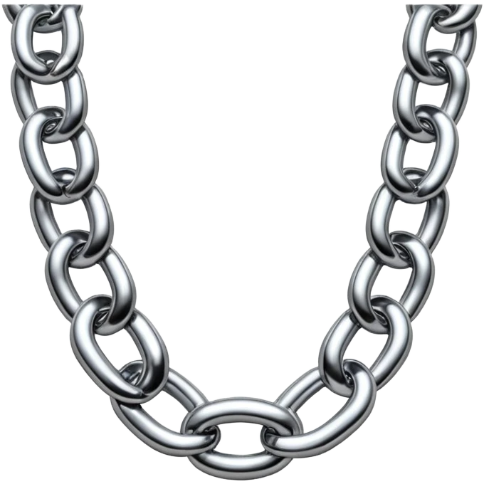 A thick luxury chain emoji made of liquid silver chrome, smooth rounded links, glossy metallic reflections, heavy swag aesthetic, minimalistic iOS emoji style, centered, clean white background emoji