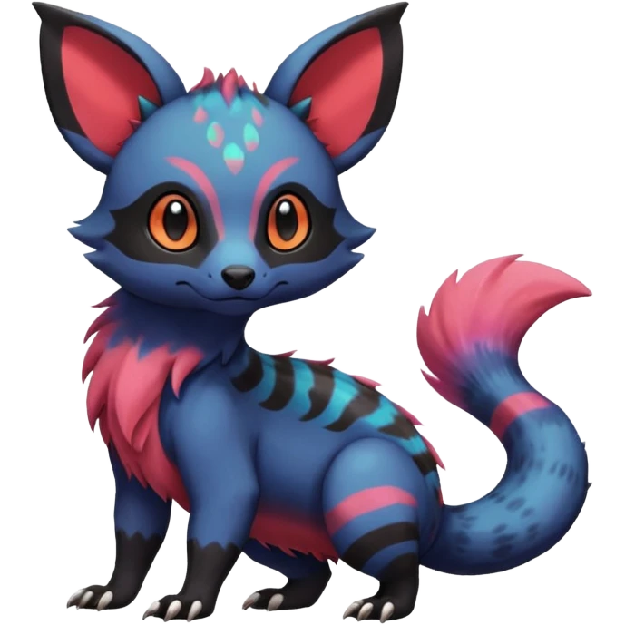 Rare exotic cute epic aesthetic colorful Salandit-Eevee-Civet-species-Fakemon-hybrid-creature, with markings, full body emoji